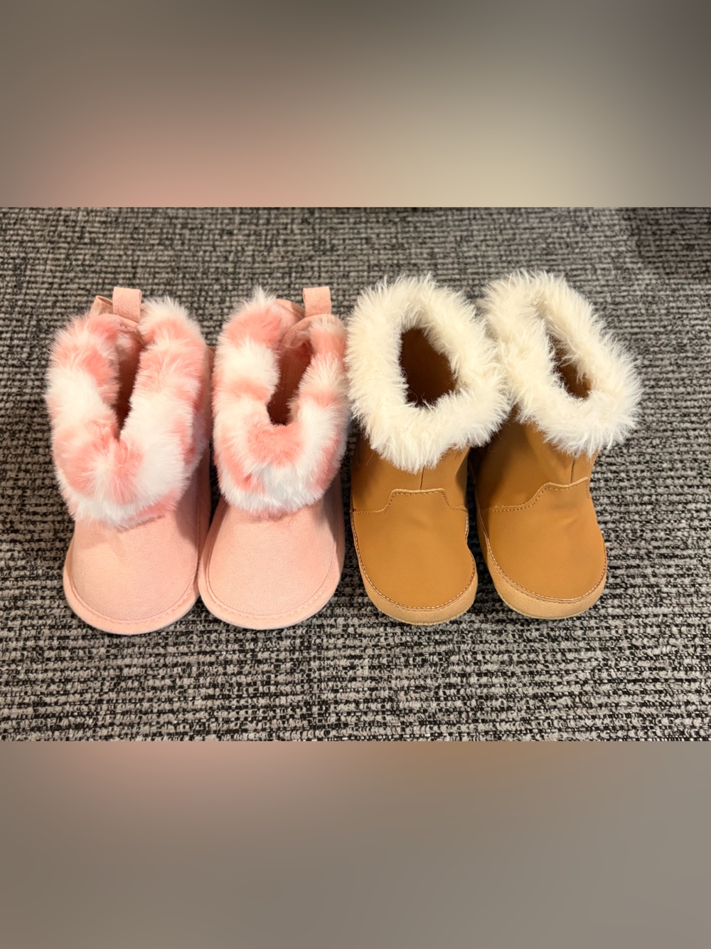 Cozy Faux Fur Baby Booties - Pink & Chestnut